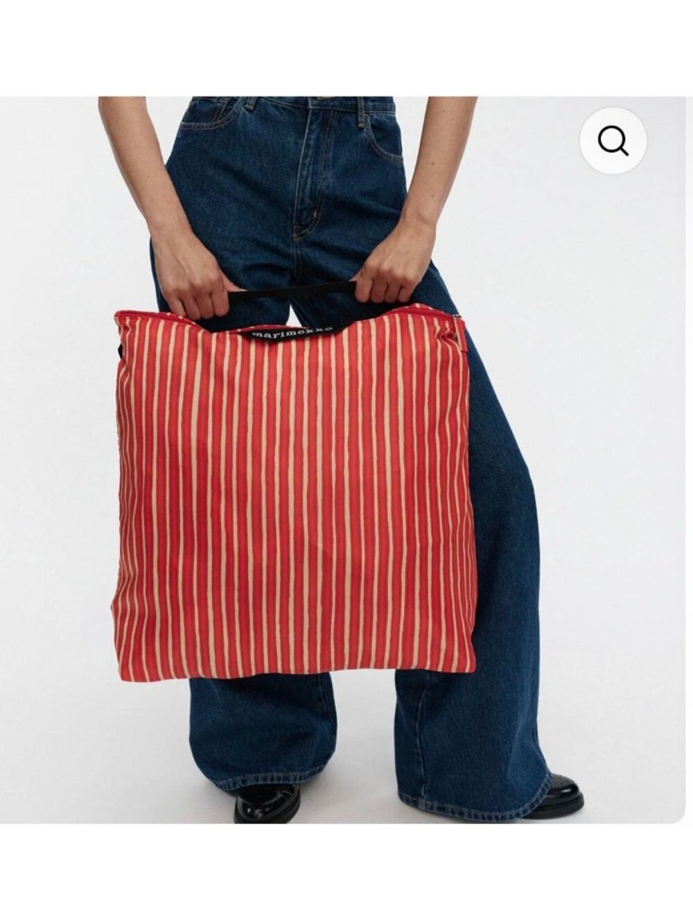 Marimekko Piccolo Large Neat Crossbody Shoulder Bag Size L Red/Beige Stripe
